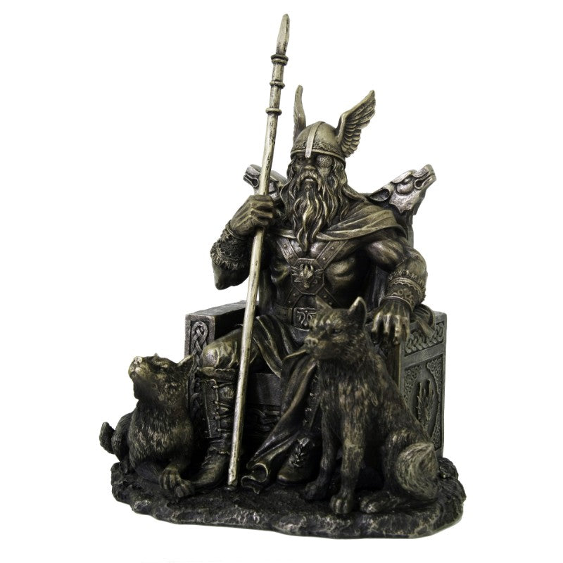Odin On Throne with Wolves Statue