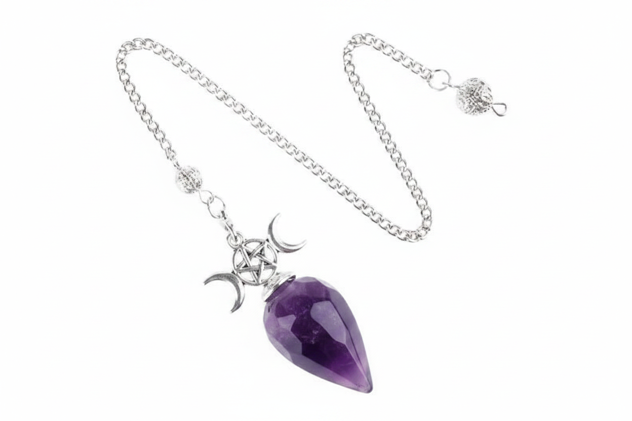 Ovoid Crystal Pendulum with Triple Moon