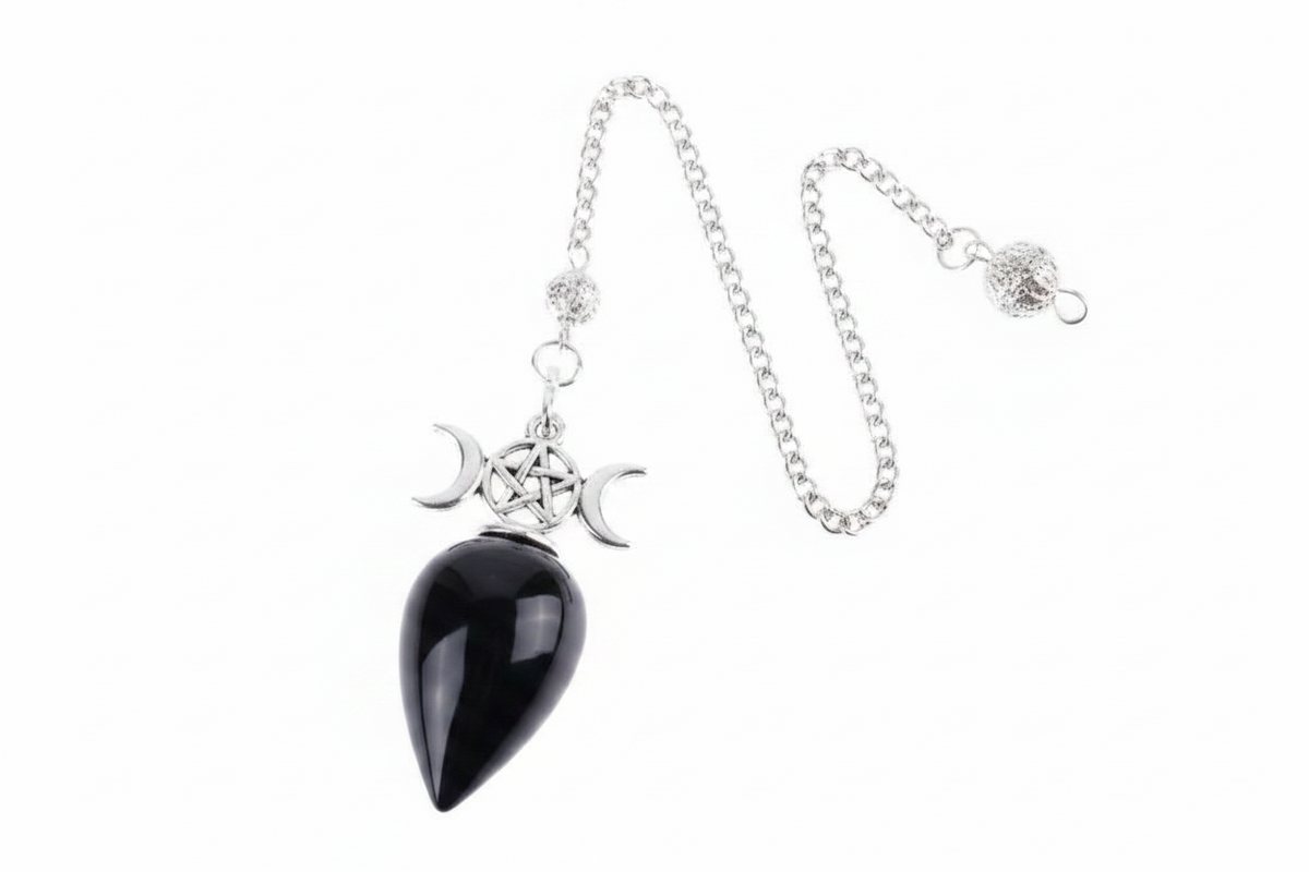 Ovoid Crystal Pendulum with Triple Moon