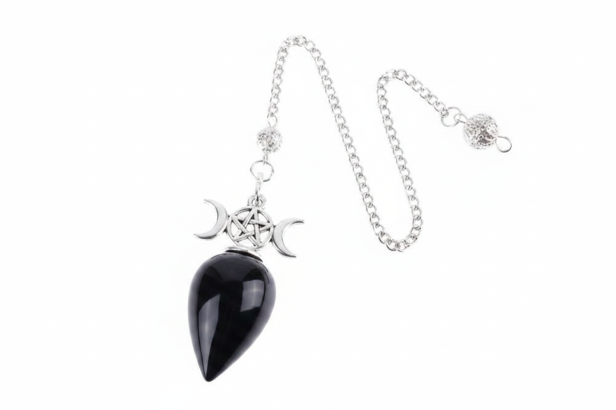 Ovoid Crystal Pendulum with Triple Moon