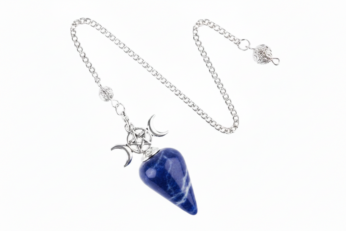 Ovoid Crystal Pendulum with Triple Moon