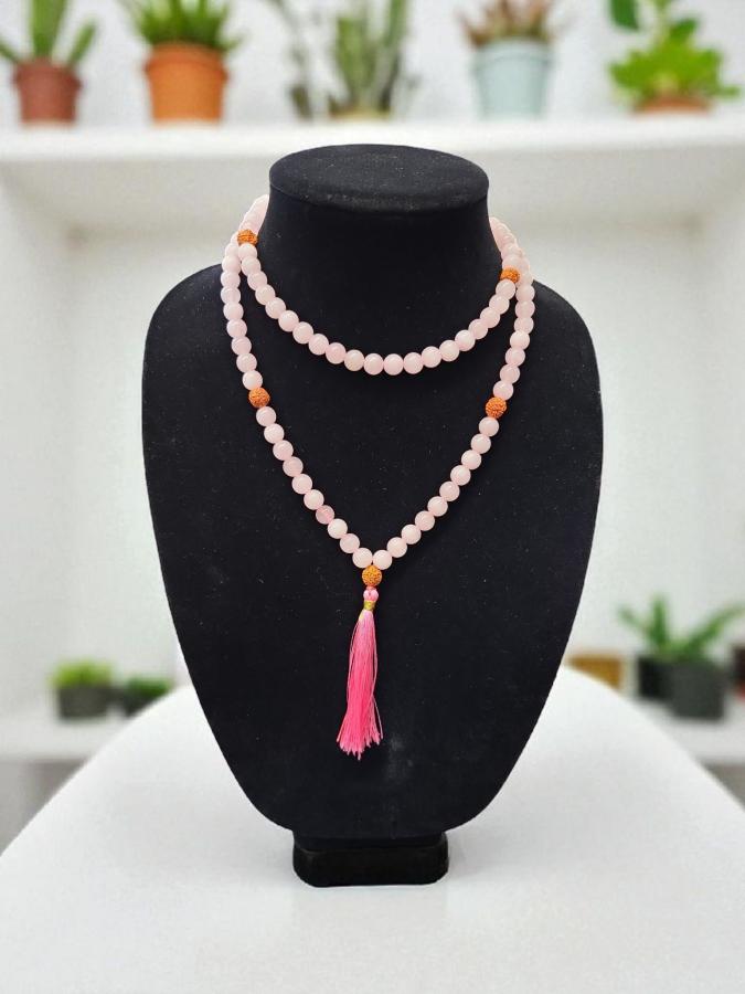 Rose Quartz Mala with Rudraksha Beads
