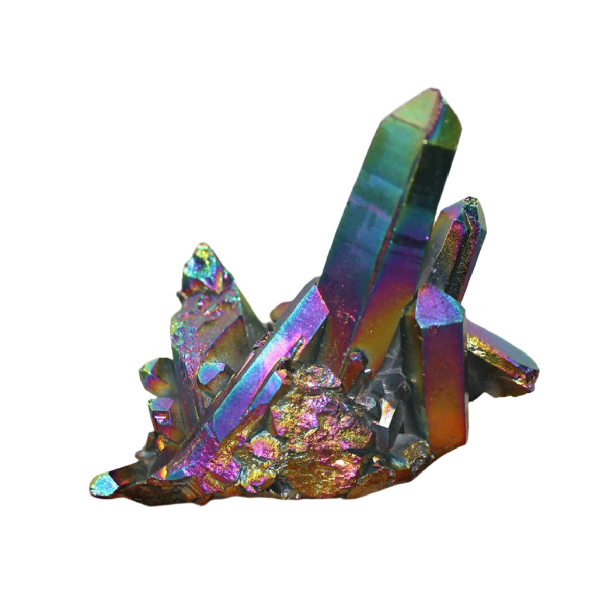 Titanium Plated Clear Quartz Clusters Rough