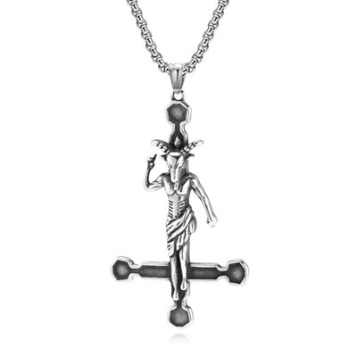 Baphomet on an Inverted Cross Stainless Steel Necklace