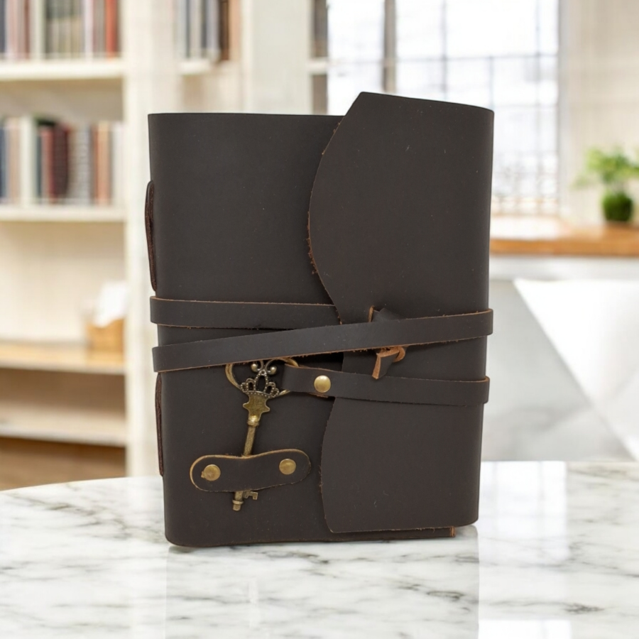 Black w/ Key Leather Journal - Medium