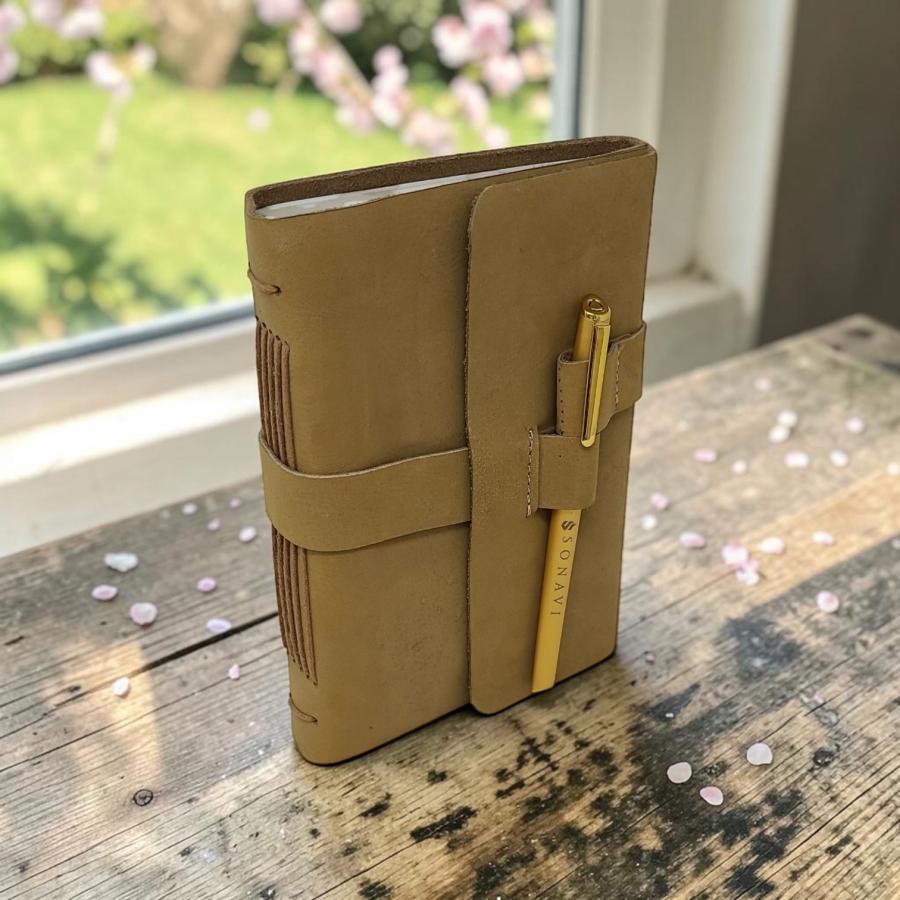 Tan Pen Holder Leather Journal - Medium