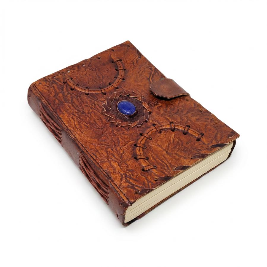 Stitched Triple Moon Center Stone Leather Journal - Medium