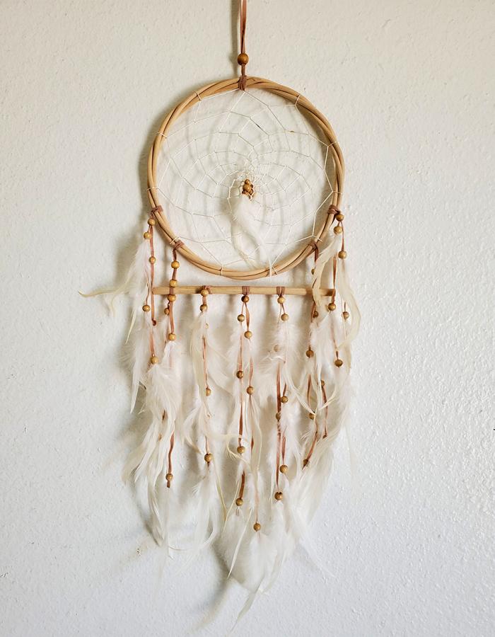 Dreamcatcher Natural Wood Beads/Feathers 8"
