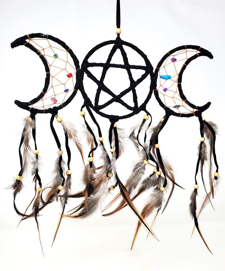 Dreamcatcher Triple Moon Black 10x4"