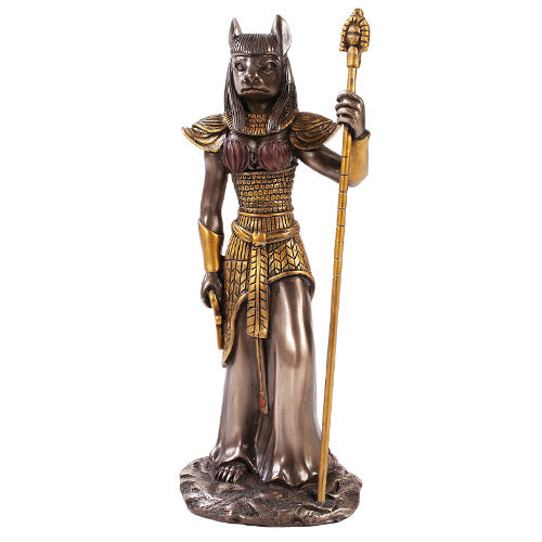 Bastet Bronze Standing Staff Statue