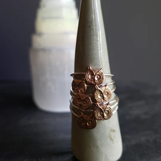 Silver Stacking Ring with Brass Owl