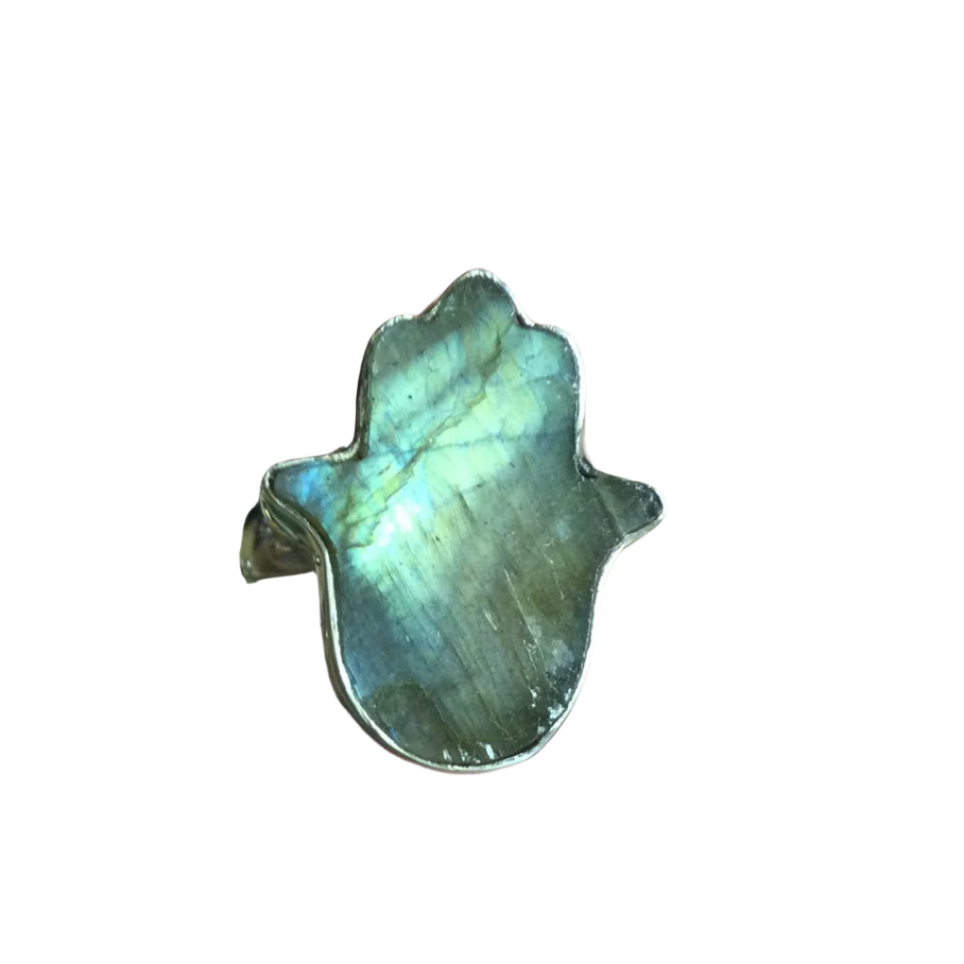 Labradorite Hand of Fatima Ring Sterling Silver Size 6