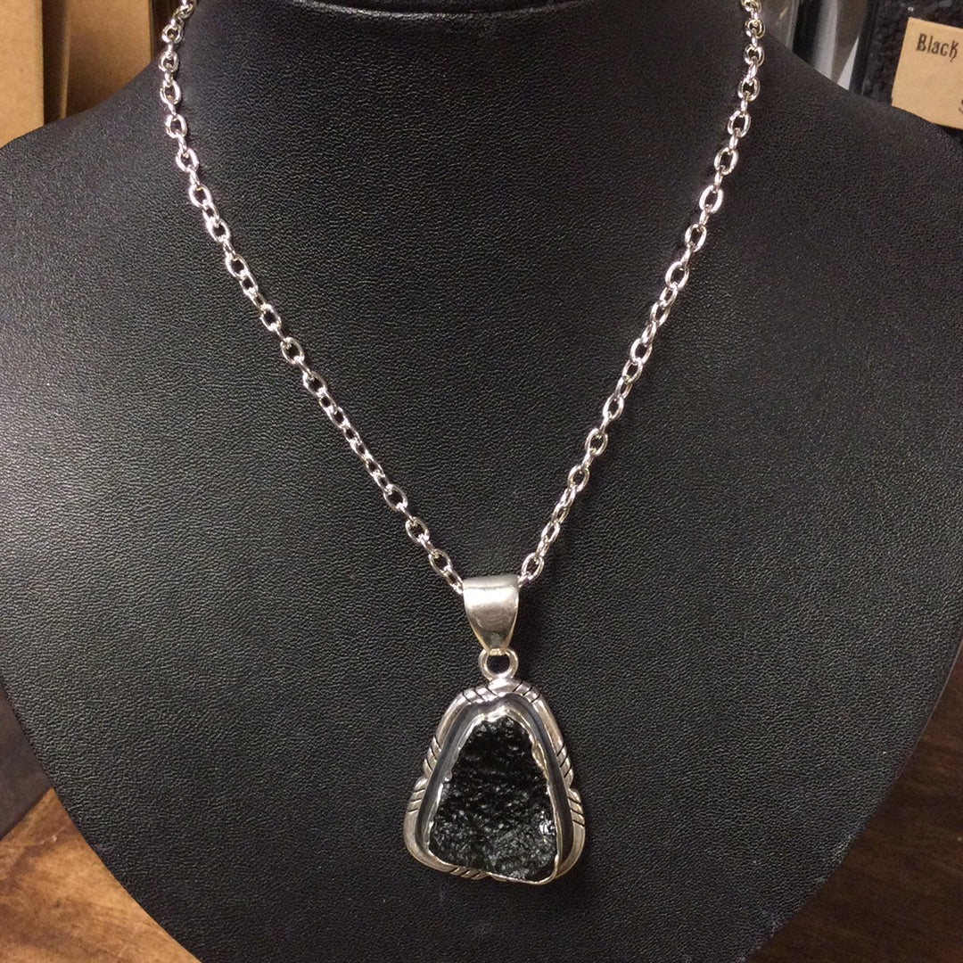 Moldavite Chonk Pendant Sterling Silver - Charles Albert