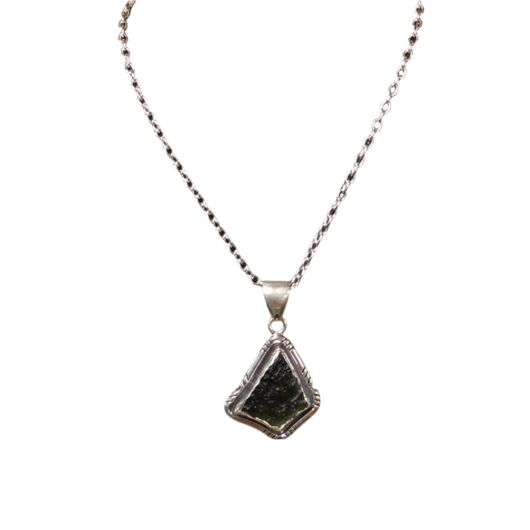 Moldavite Pendant Sterling Silver -Charles Albert